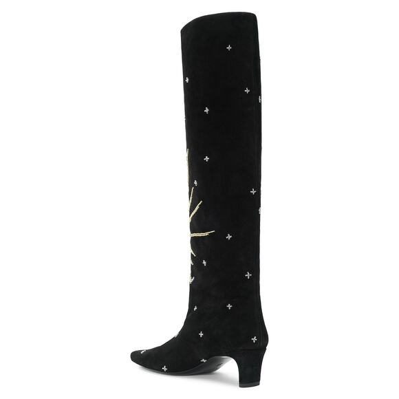 STAUD Wally Black Suede Tall Boots Celestial Crystal Embellished 37.5 / 7.5 $995 - Picture 3 of 11